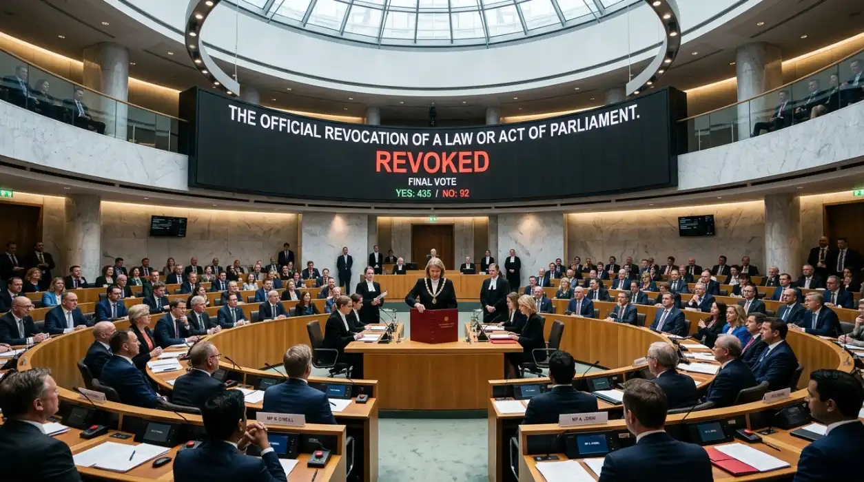 The official revocation of a law or act of parliament.