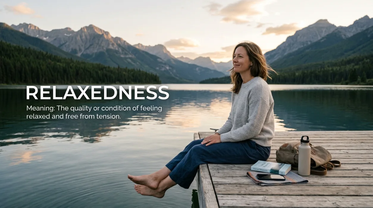 The quality or condition of feeling relaxed and free from tension.