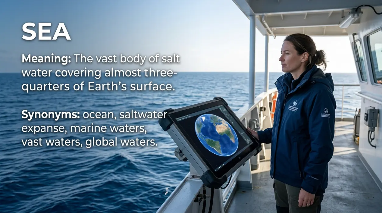 The vast body of salt water that covers almost three-quarters of the earth's surface