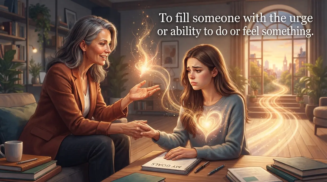 To fill someone with the urge or ability to do or feel something.