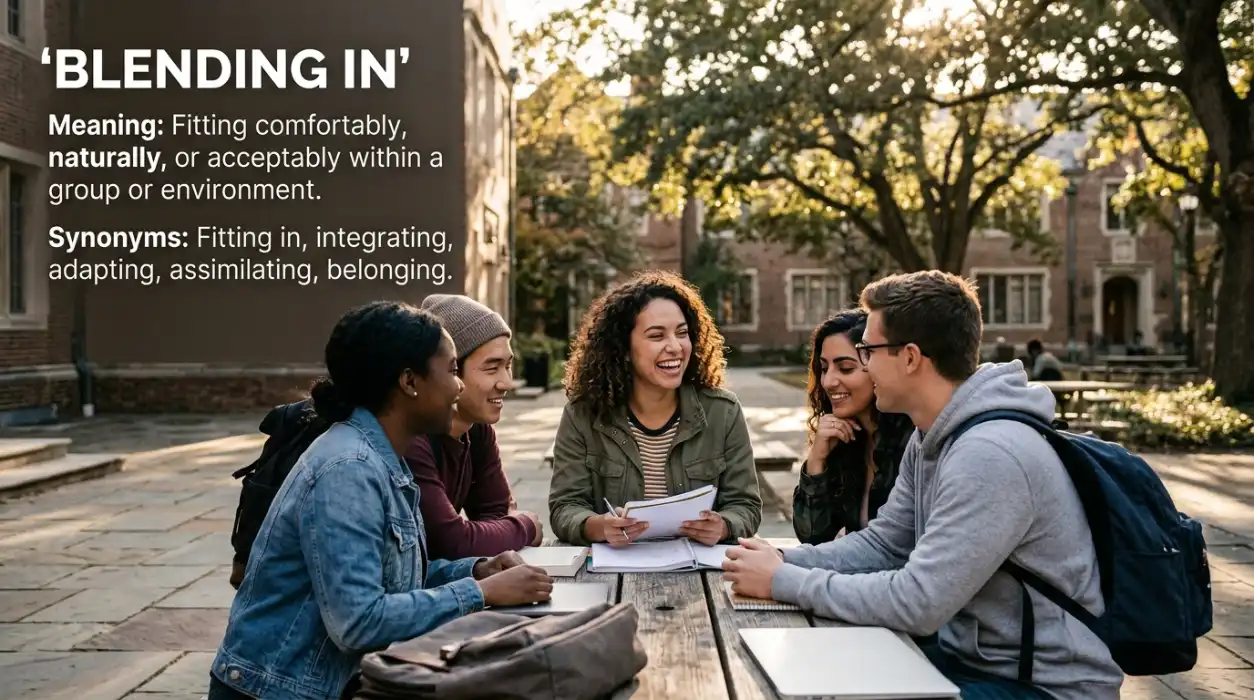 To fit in means to seem comfortable, accepted, or compatible with a group or environment.
