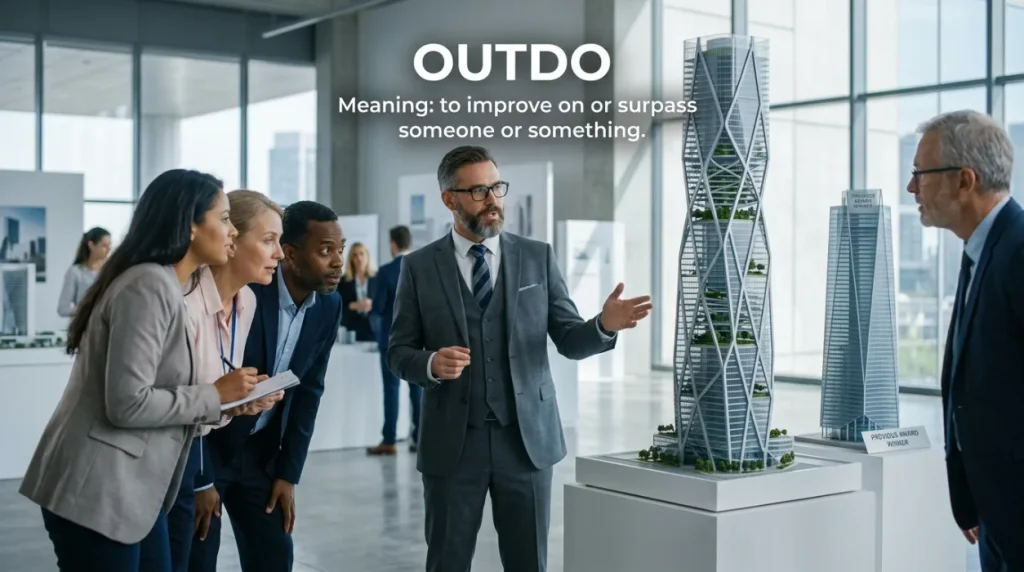 To improve on or surpass someone or something.
