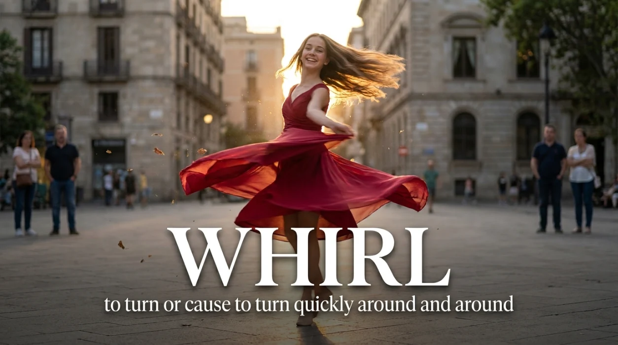 Turn or cause to turn or whirl round quickly.