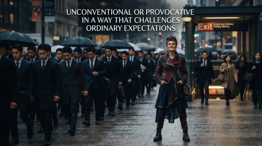 Unconventional or provocative in a way that challenges ordinary expectations