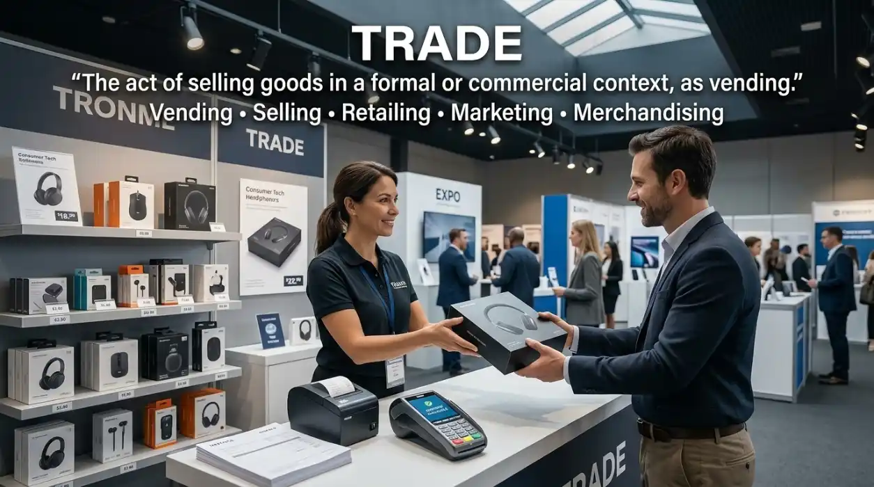 Vend means to sell goods, especially in a formal or commercial context