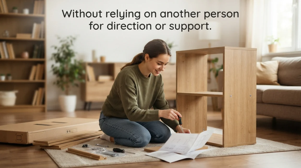 Without relying on another person for direction or support.