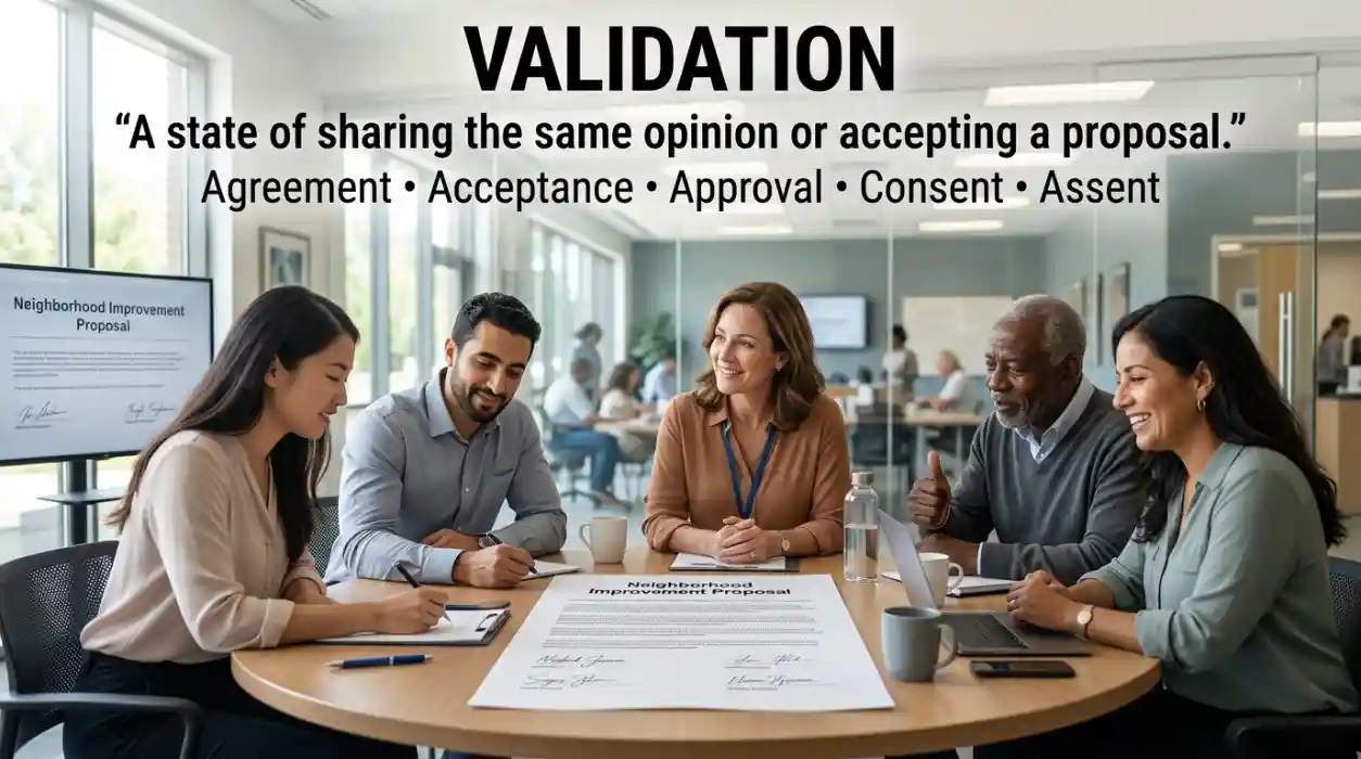 A state of sharing the same opinion or accepting a proposal.