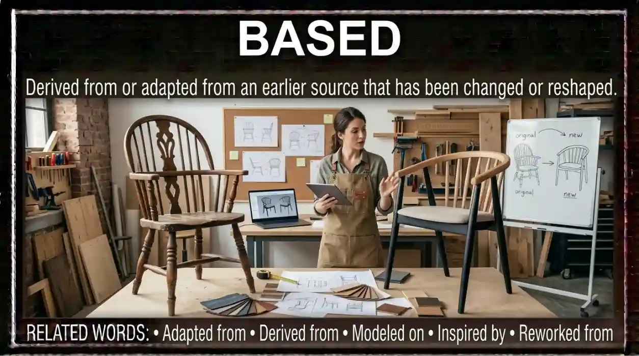 Adapted from indicates that a work has been changed or reshaped from an earlier source.