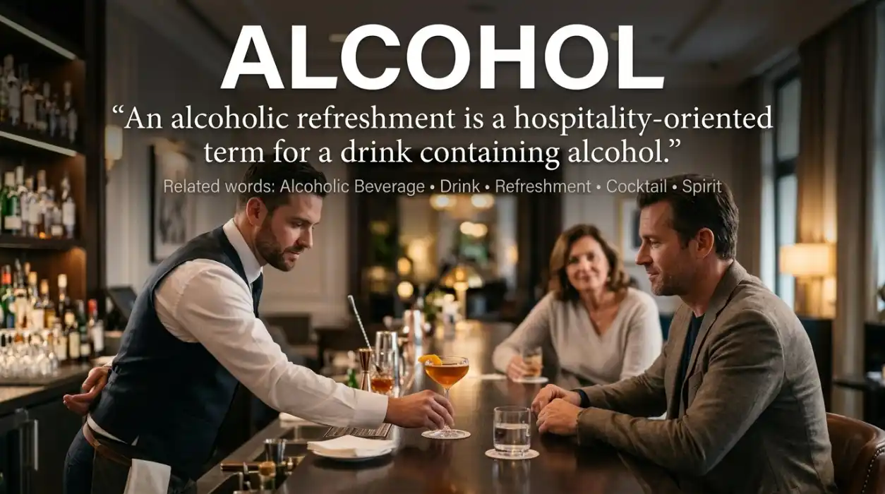 An alcohol refreshment is a polite or hospitality-oriented way to describe an alcoholic drink.