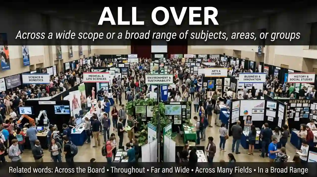 Over a wide scope or across a broad range of subjects or groups.