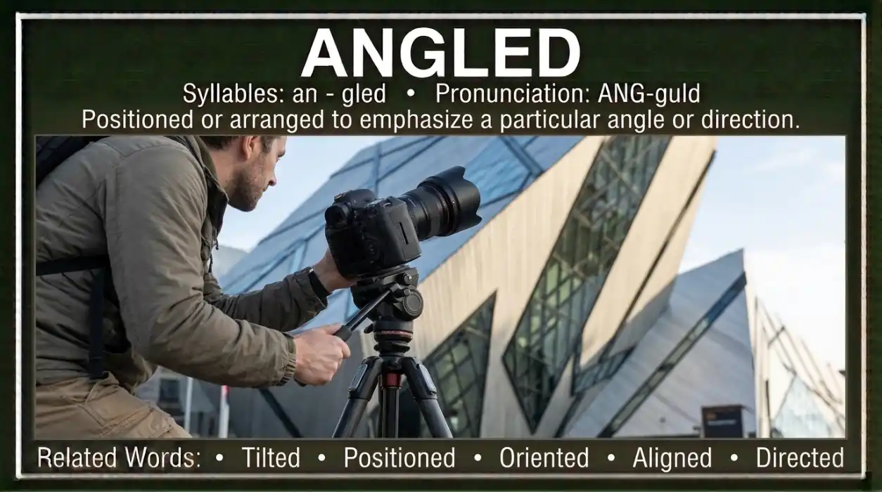 Positioned in a way that emphasizes an angle or angular orientation.