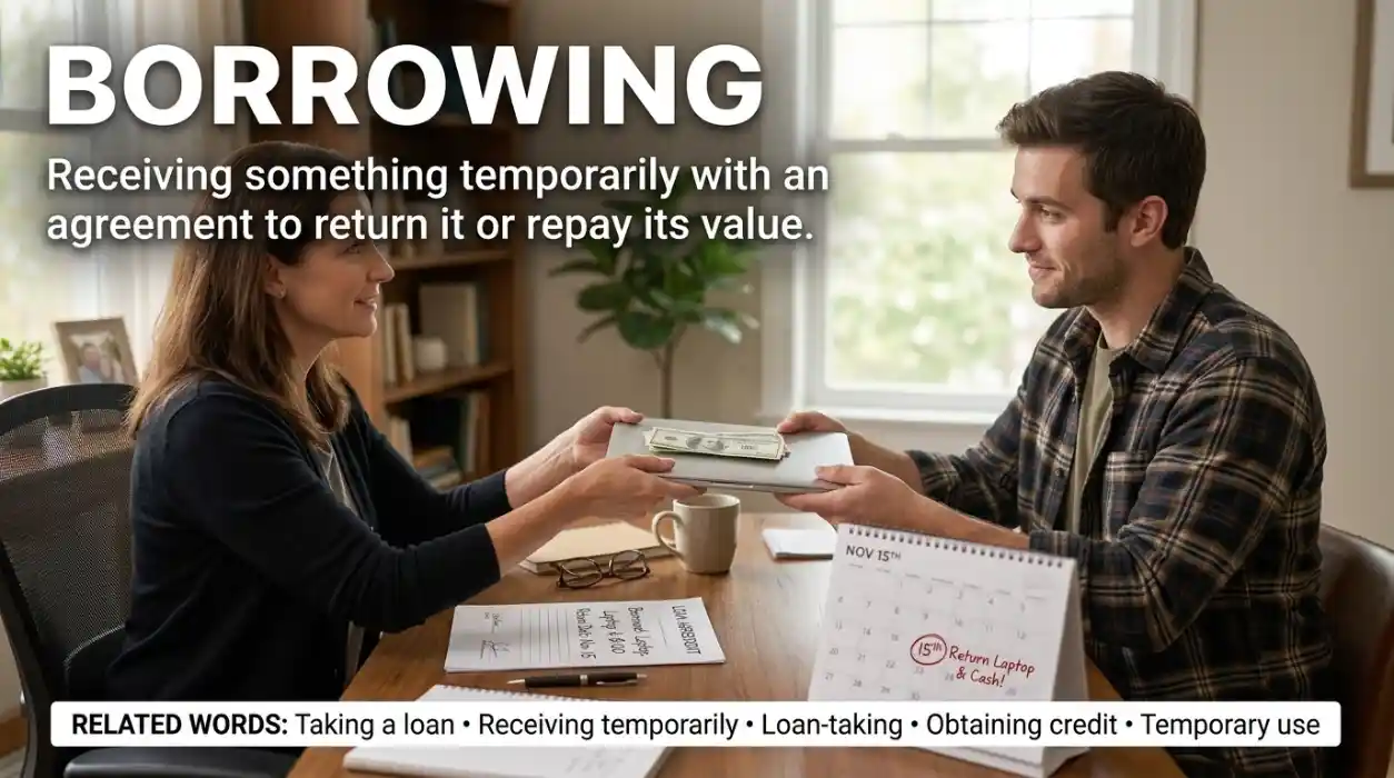 Receiving something temporarily with an agreement to return it or repay its value.