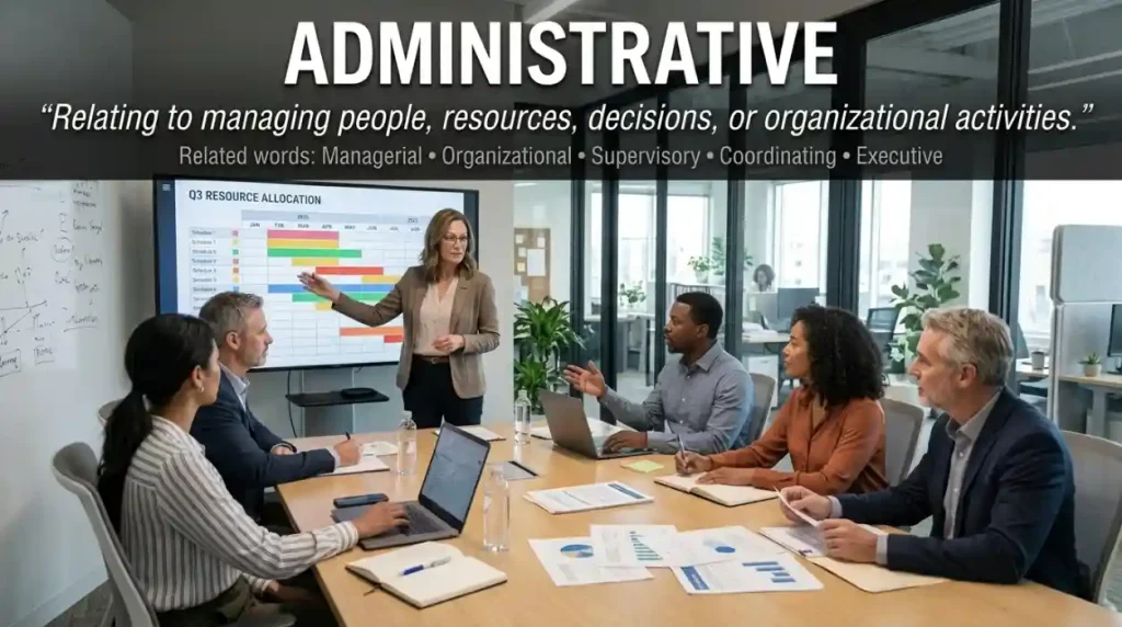  Relating to managing people, resources, decisions, or organizational activities.