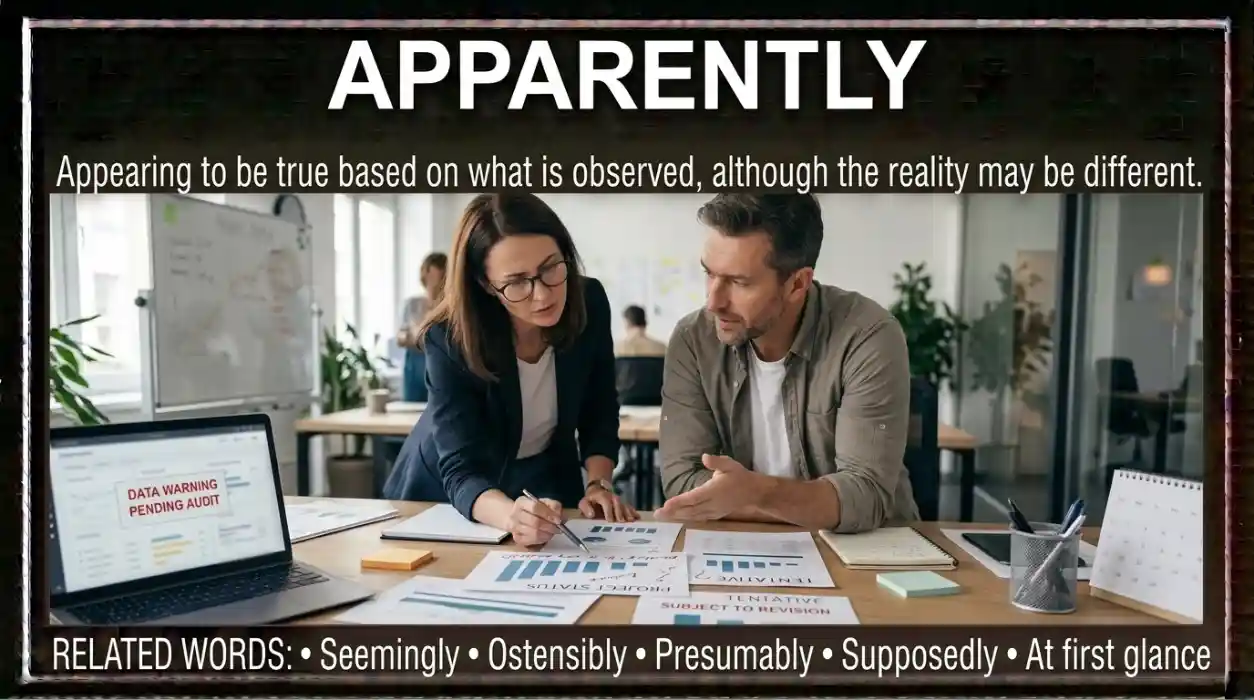 Seemingly describes something that appears to be true, although the reality may be different.