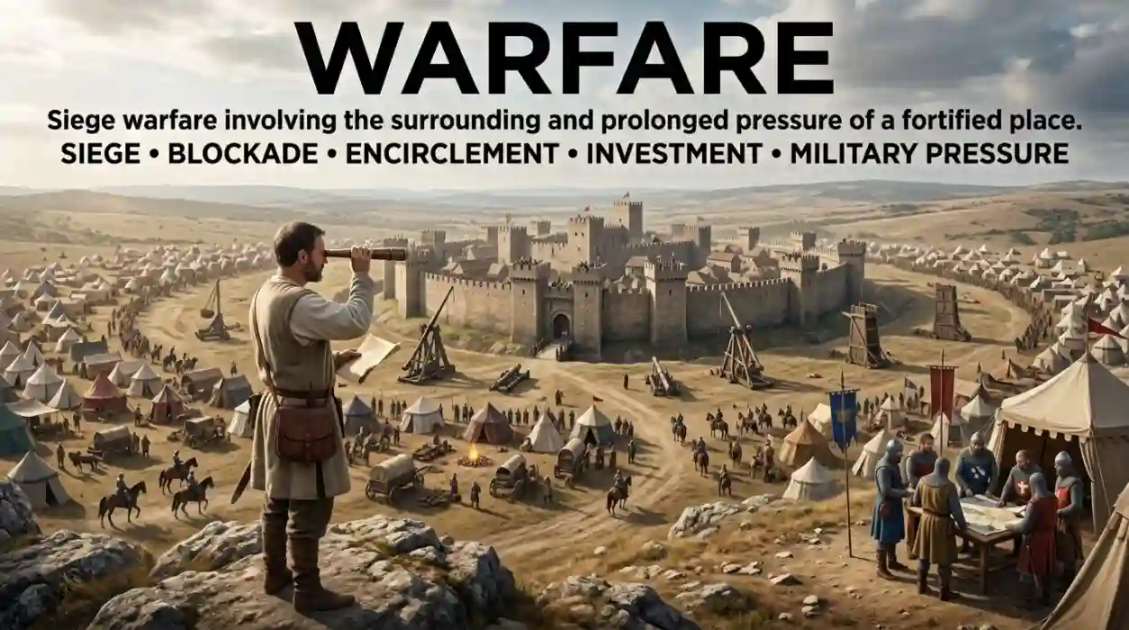 Siege warfare involves surrounding and pressuring a fortified place over an extended period.