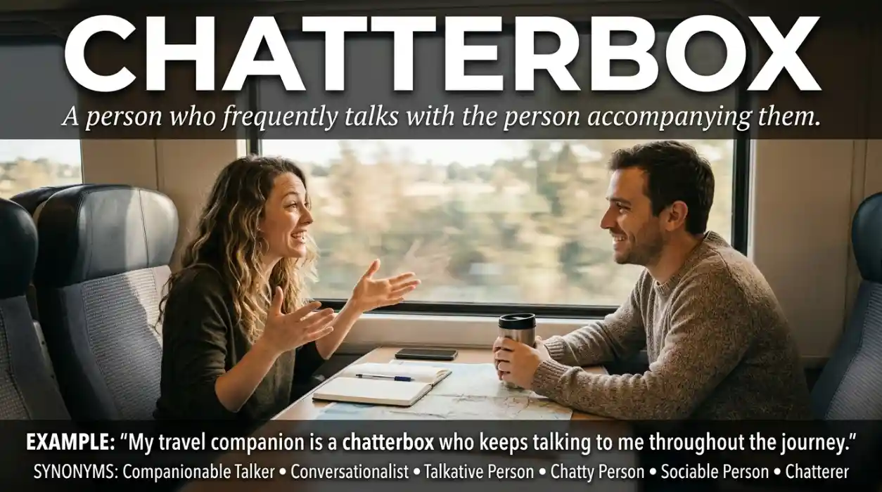 Synonyms for chatterbox describing someone who often talks with the person they accompany