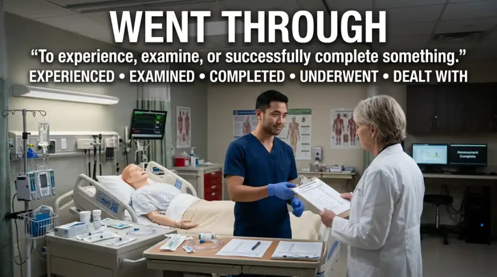 synonym for went through