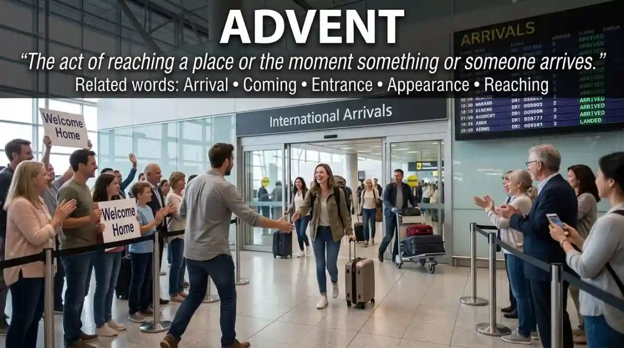 The act of reaching a place or the moment something or someone comes.
