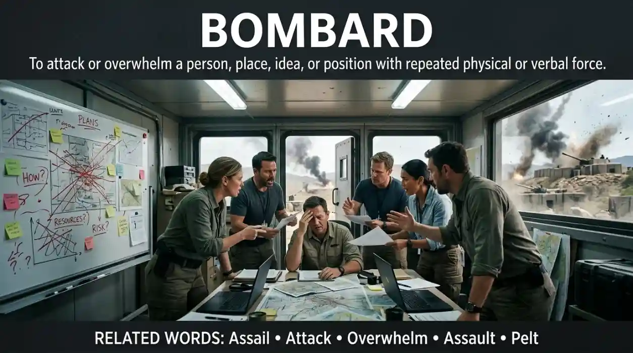 To act aggressively against a person, place, idea, or position, physically or verbally.