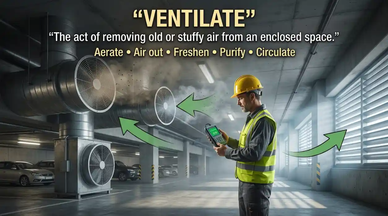 To take old or stuffy air out of an enclosed space.