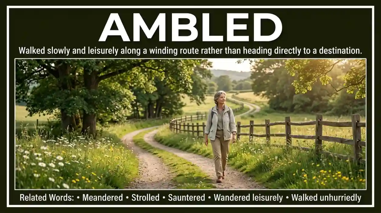 Walked slowly along a winding route instead of heading straight to a destination.