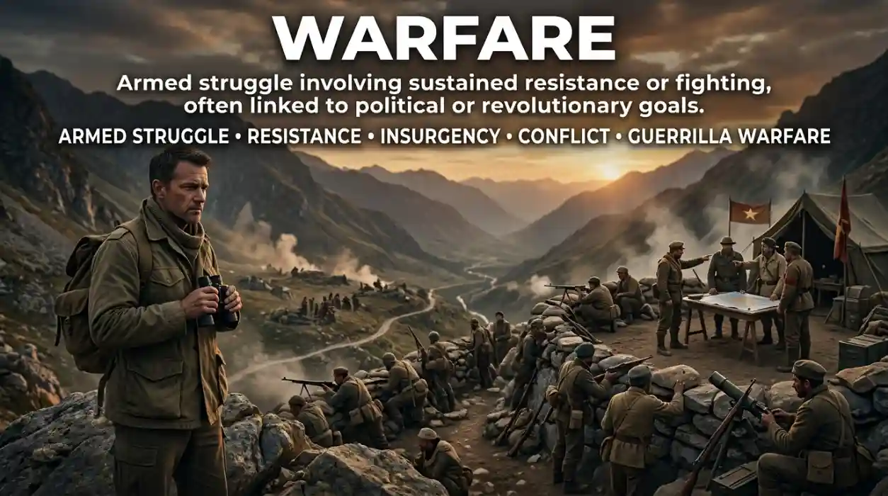 Armed struggle describes sustained armed resistance or fighting, often connected to political or revolutionary goals.